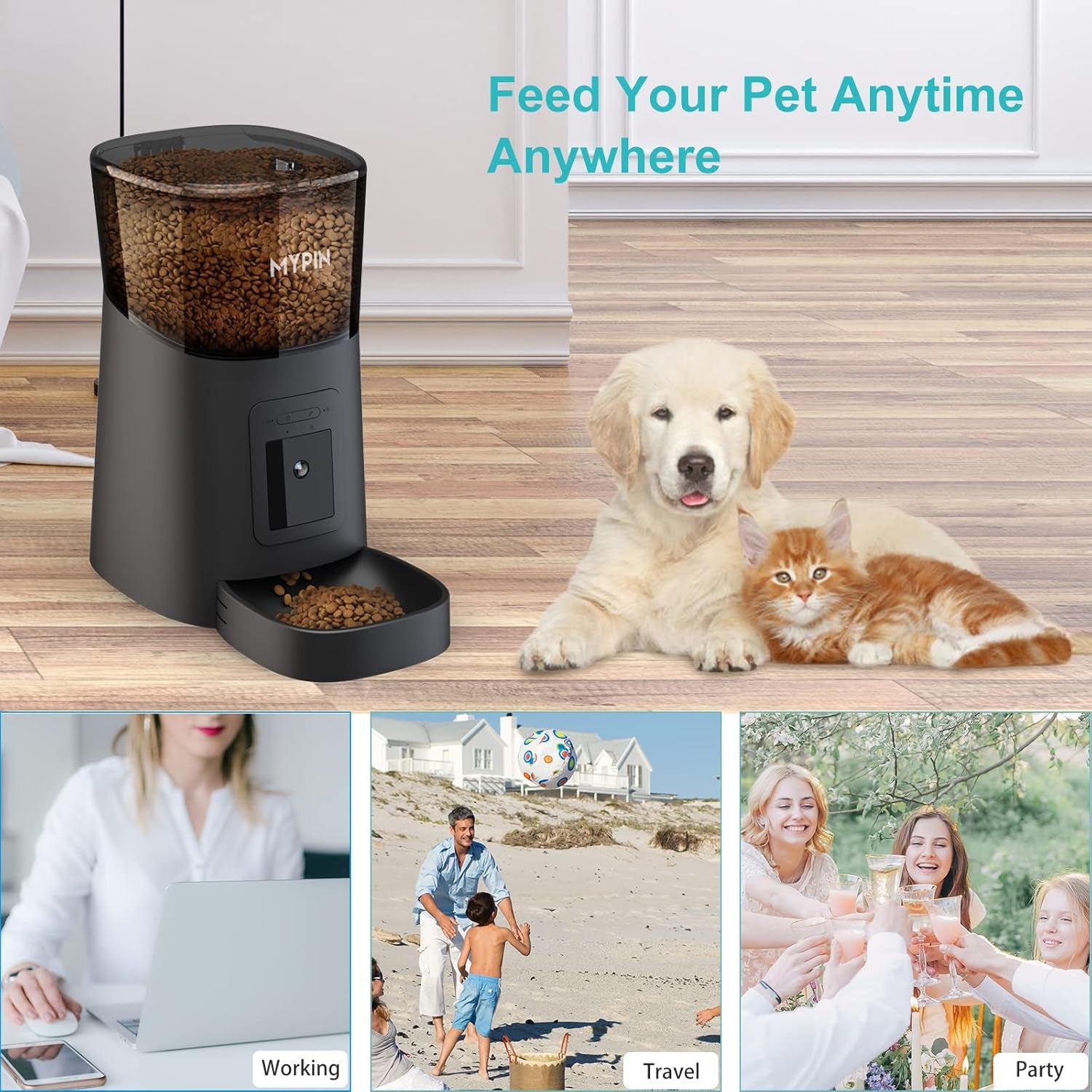 Smart Video Pet Feeder with HD Camera - WiFi Controlled Automatic Food Dispenser for Dogs & Cats, 6L Capacity, 2-Way Audio, Timed Feeding, Up to 8 Meals/Day