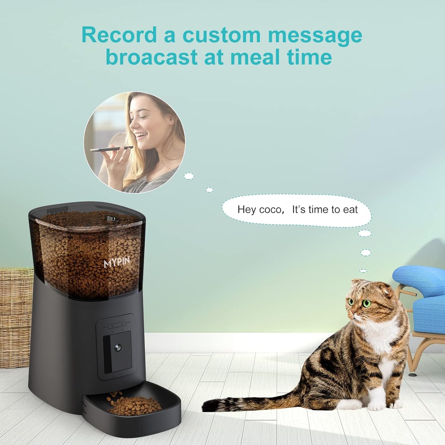 Smart Video Pet Feeder with HD Camera - WiFi Controlled Automatic Food Dispenser for Dogs & Cats, 6L Capacity, 2-Way Audio, Timed Feeding, Up to 8 Meals/Day